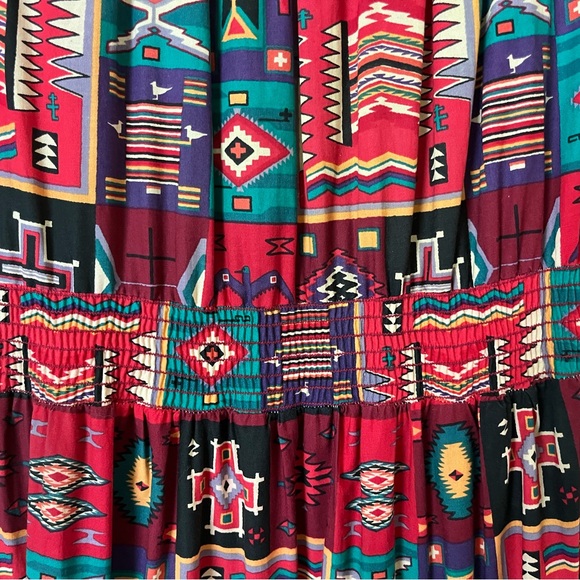 Desert West Sherry Holt Vintage Western Cotton Tiered Dress Red Print Size Large - Picture 13 of 16